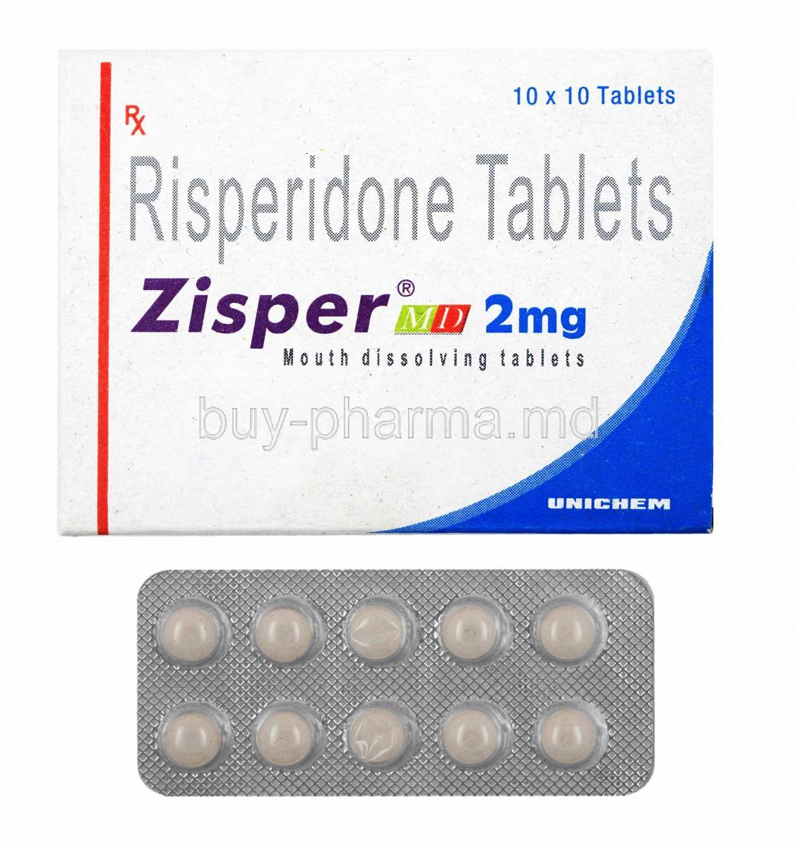Zisper, Risperidone 2mg box and tablets