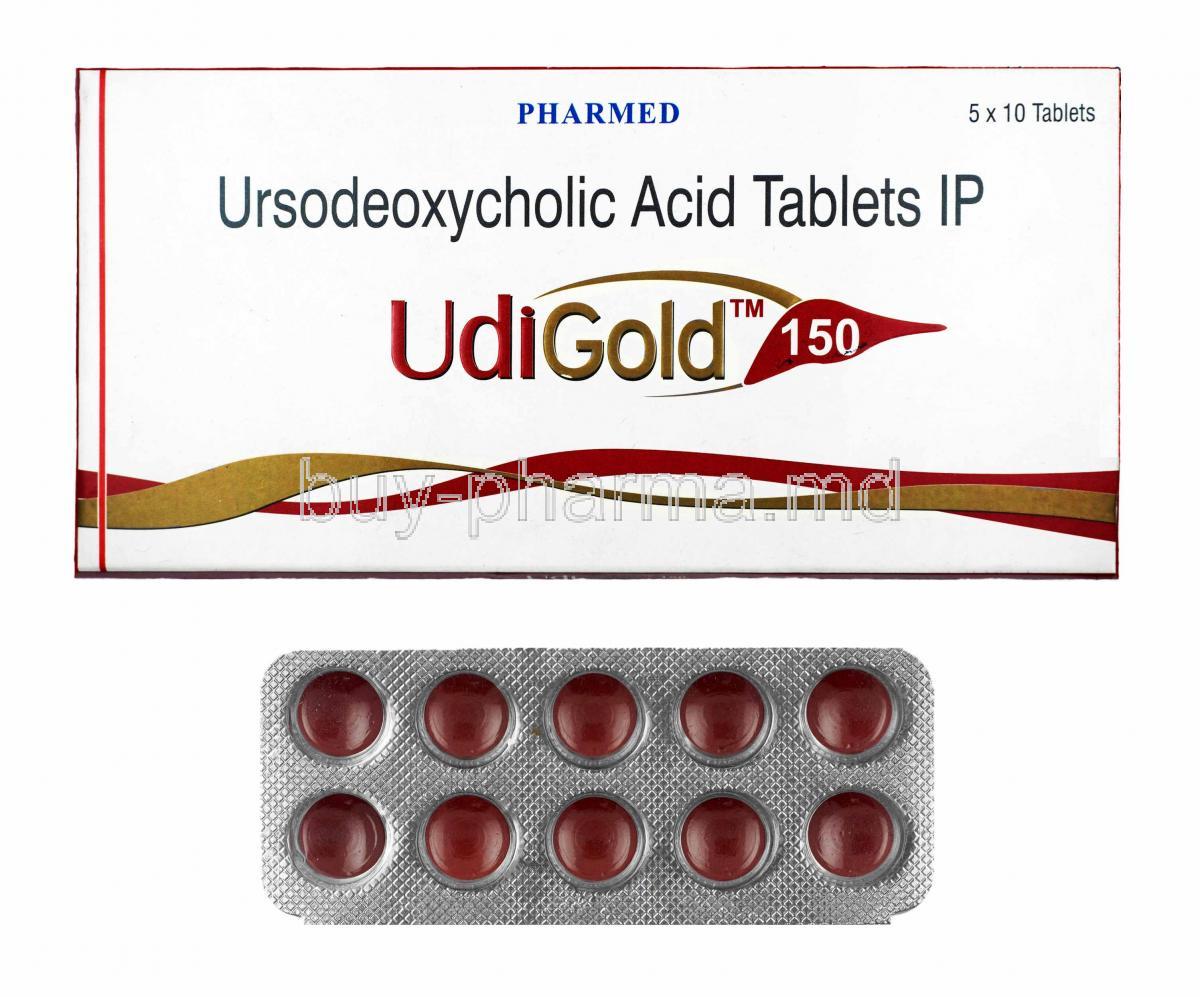 Udigold, Ursodiol 150mg box and tablets