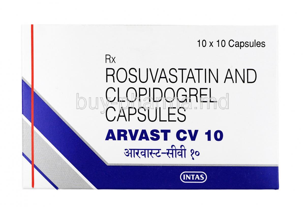 Arvast CV 10 Rosuvastatin 10mg+Clopidogrel 75mg capsule,box