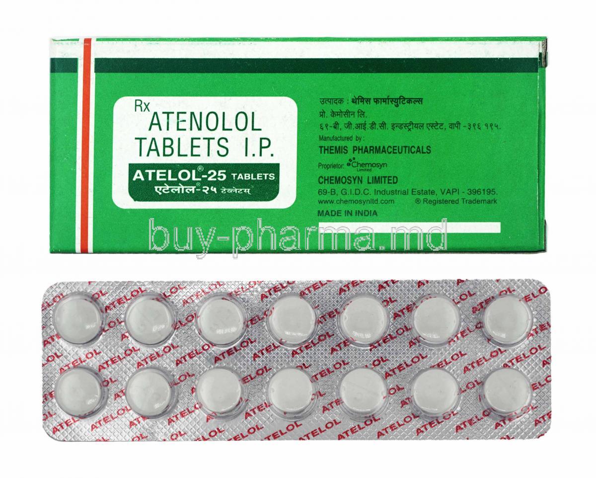Atelol, Atenolol 25mg box and tablets