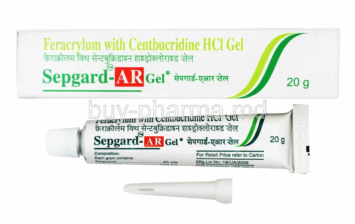 Sepgard-AR Gel, Centbucridine and Feracrylum box and tube