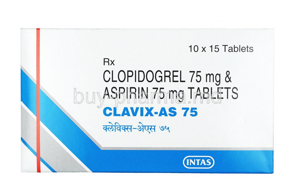 Clavix-AS,Aspirin + Clopidogrel, 75mg + 75mg, Tablet, Box