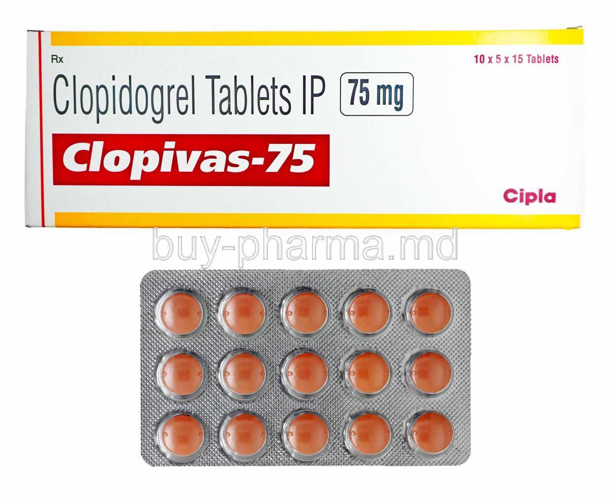Clopivas, Clopidogrel 75mg box and tablets