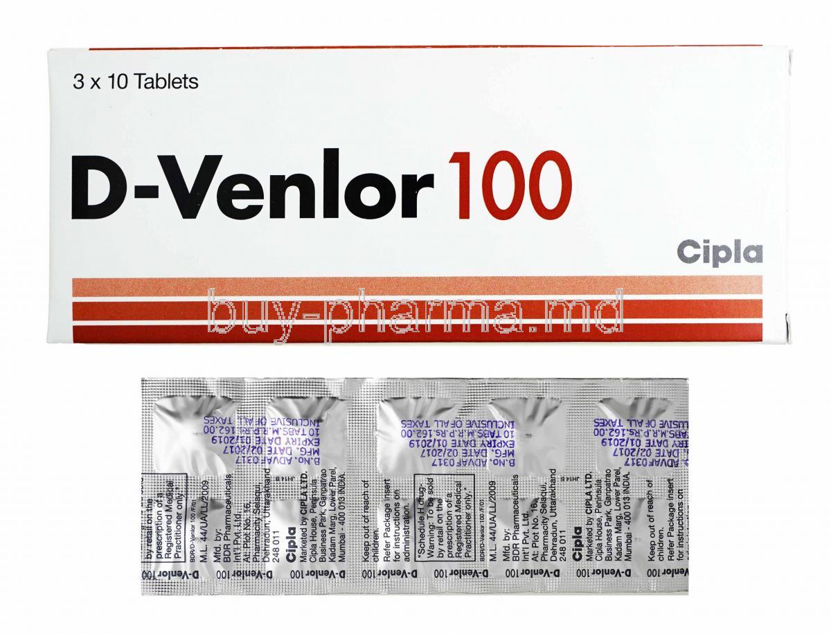 D-Venlor, Desvenlafaxine 100mg box and tablets