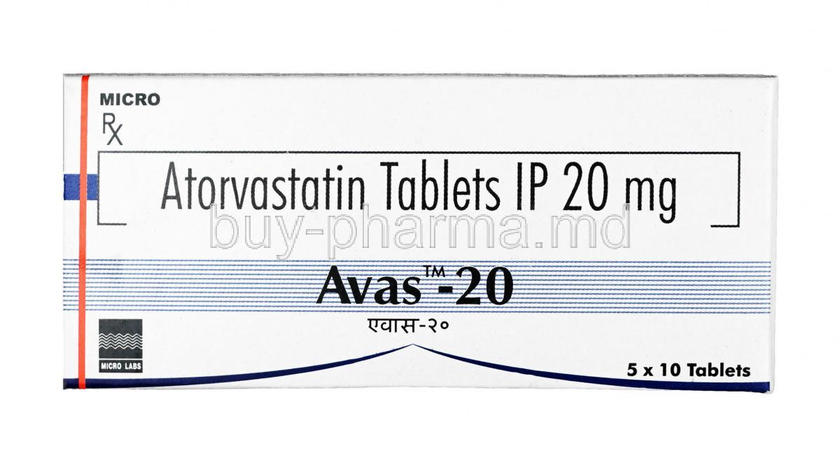 Avas, Atorvastatin 20 mg, Tablet, Box