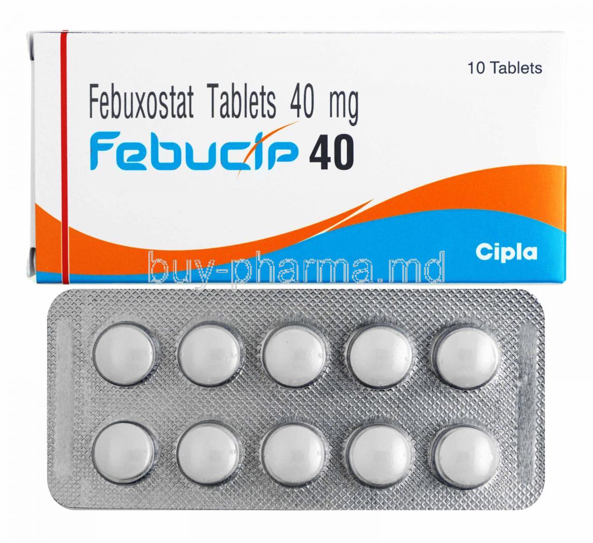 Febucip, Febuxostat 40mg box and tablets