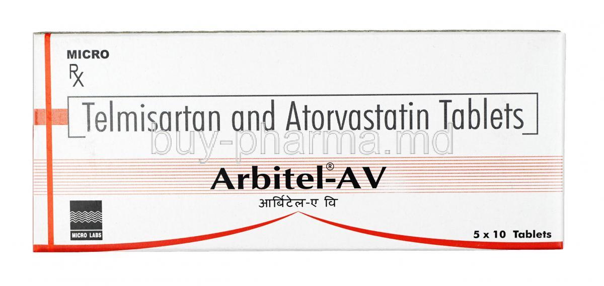 Arbitel AV, Telmisartan 40mg + Atorvastatin 10mg, Tablet, Box