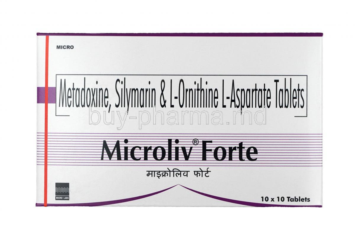Microliv Forte, L-Ornithine+ L-Aspartate + Silymarin  +Metadoxine, Tablet, Box