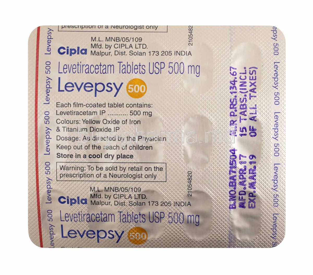 levetiracetam 500 mg tablet brands in india