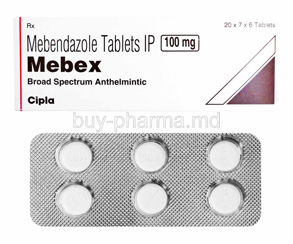 Mebex, Mebendazole 100mg box and tablets
