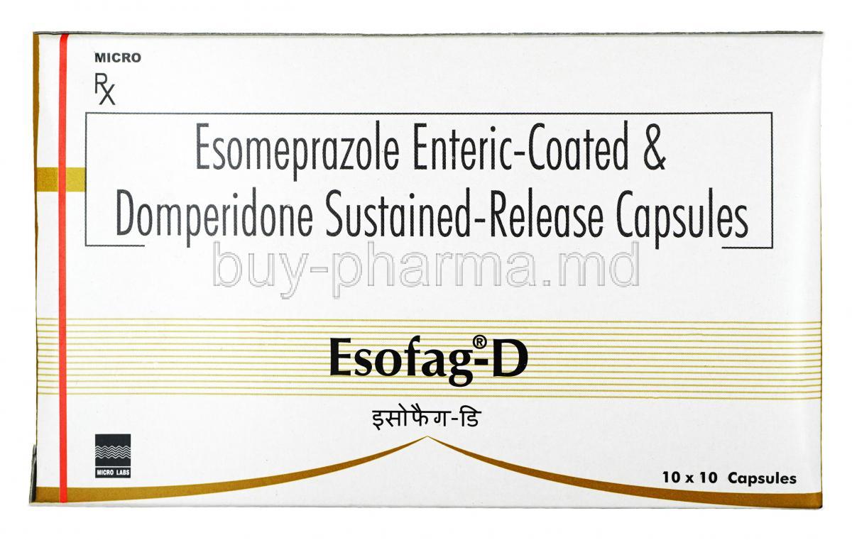 Esofag D, Domperidone 30mg + Esomeprazole 40mg, Capsule, Box