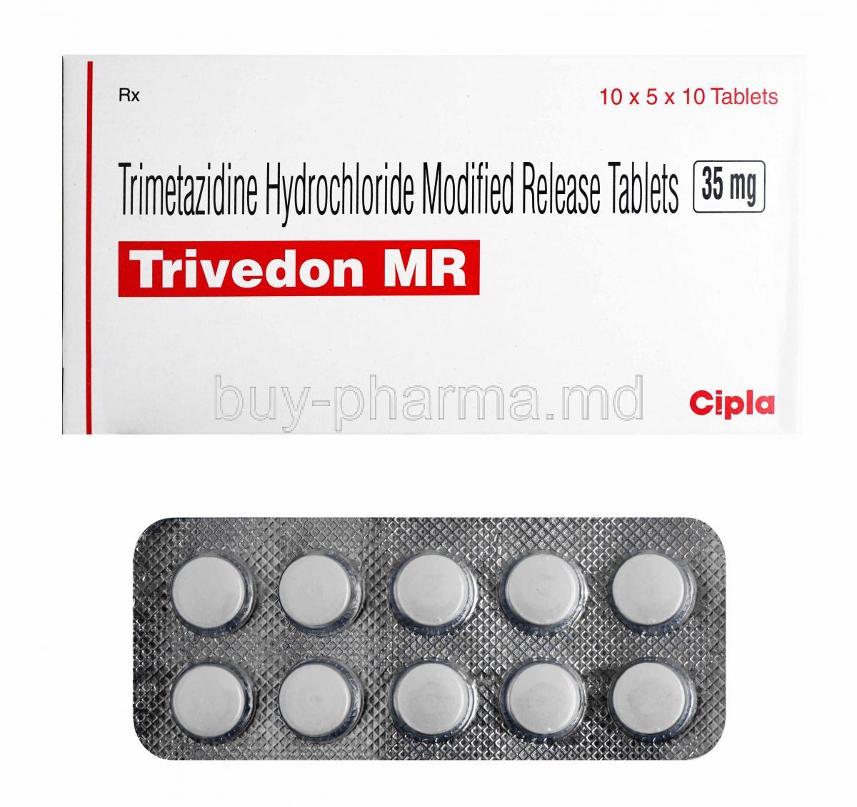 Trivedon MR, Trimetazidine 35mg box and tablets