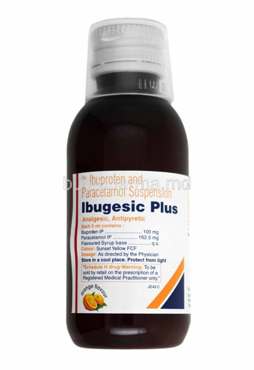 Ibugesic Plus Oral Suspension Orange Flavour, Ibuprofen and Paracetamol bottle
