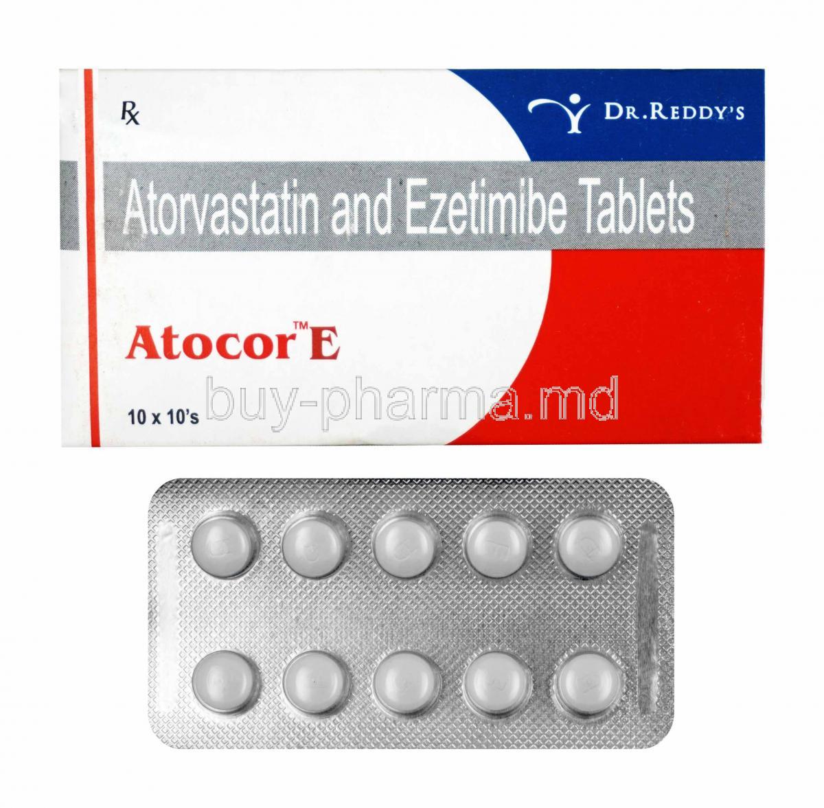 Atocor E, Atorvastatin and Ezetimibe box and tablets