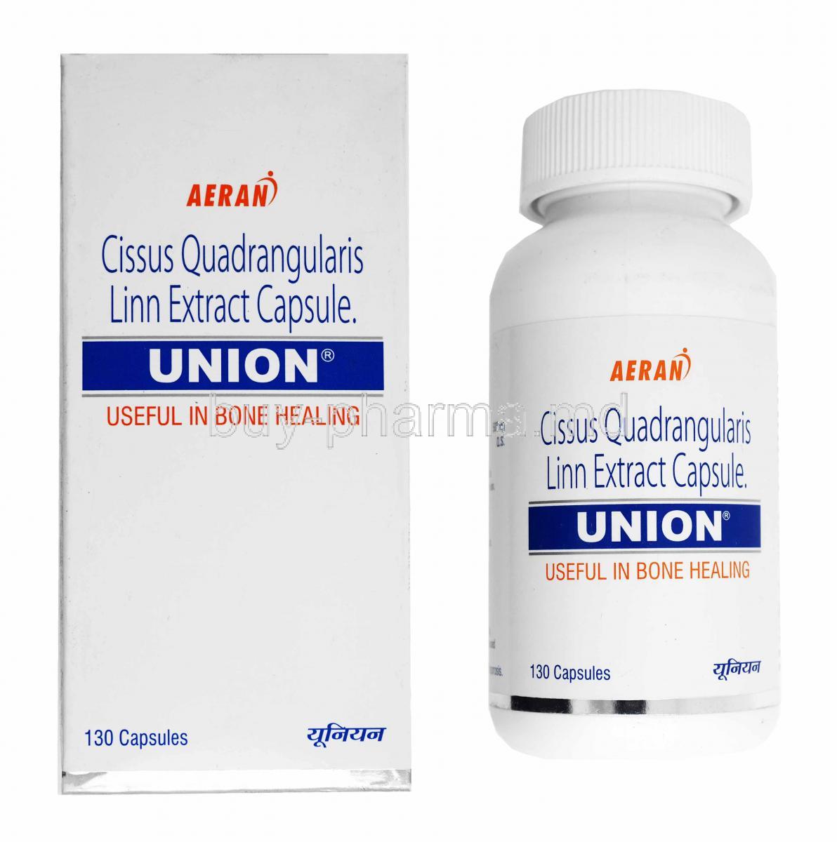 Union, Cissus Quandrangularis box and capsule bottle