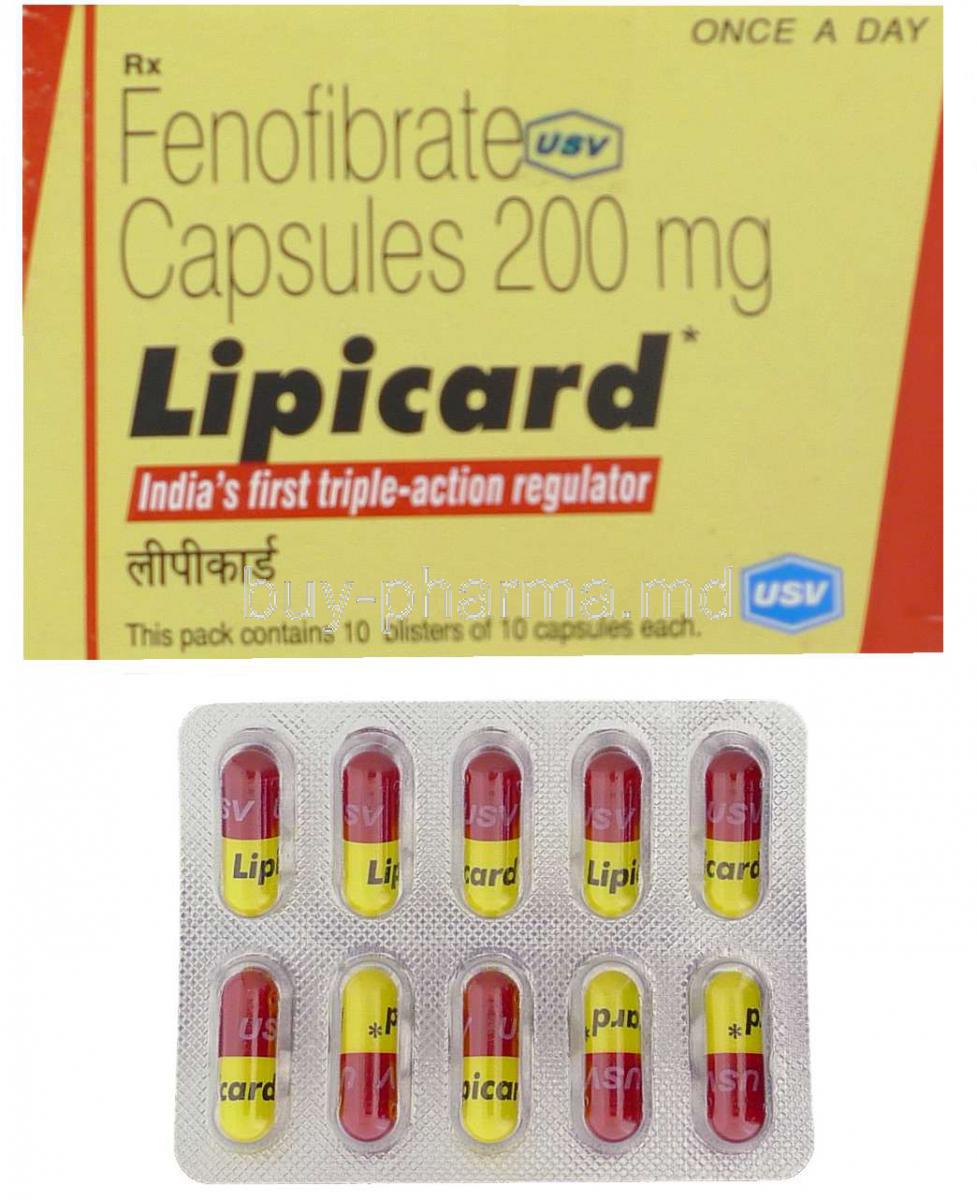 Lipicard,  Lofibra, Generic  Antara,  Fenofibrate 200 Mg Capsules