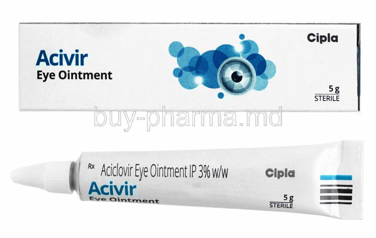 Acvir Eye Ointment, Acyclovir box and tube