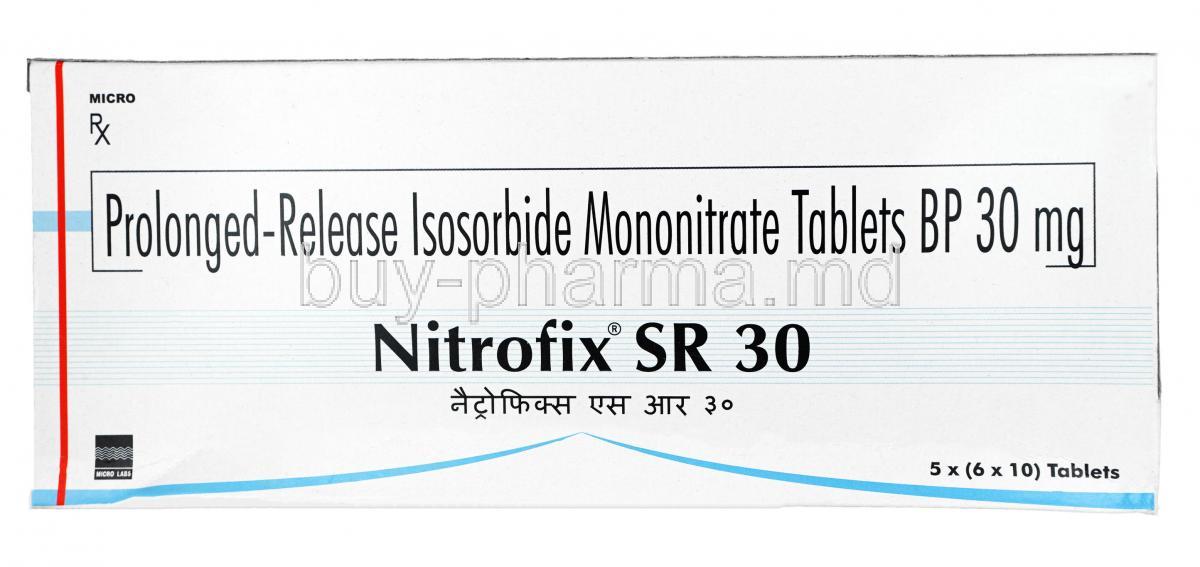 Nitrofix, Isosorbide Mononitrate 30mg, SR Tablet, Box