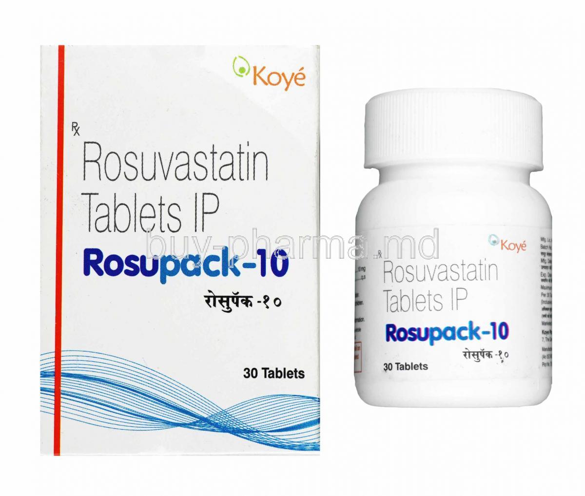 Rosupack, Rosuvastatin 10mg box and tablets