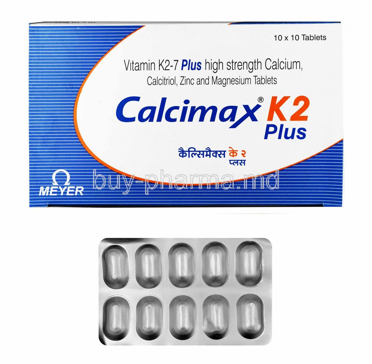Calcimax K2 Plus box and tablets