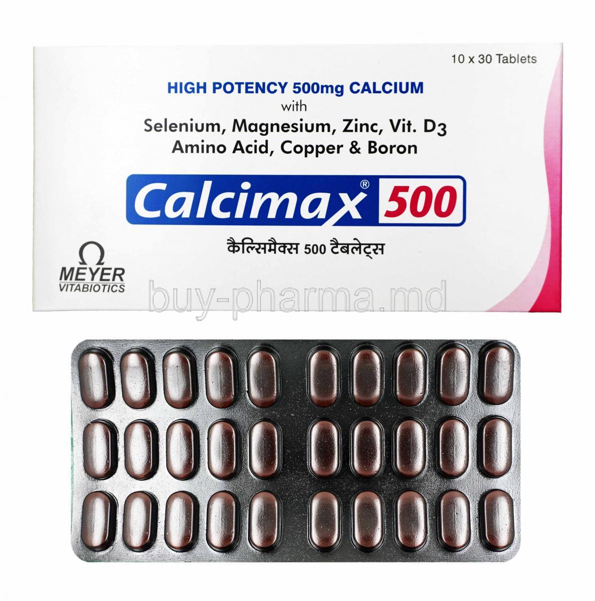 Calcimax 500 box and tablets