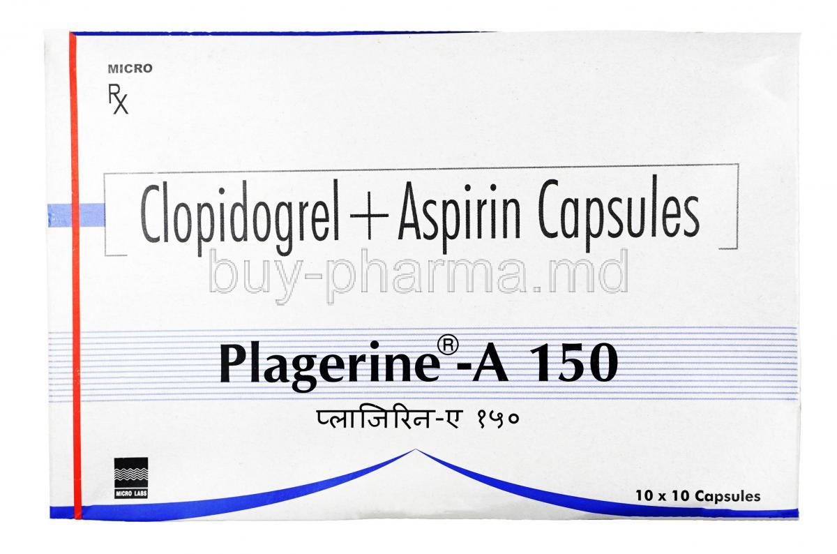 Plagerine-A, Aspirin 150 mg + Clopidogrel 75 mg, Capsule, Box