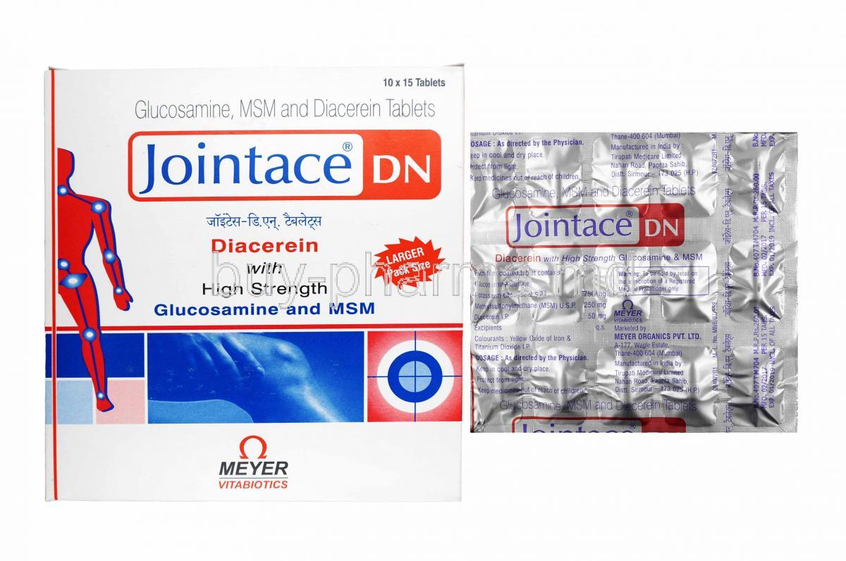 Jointace DN, Glucosamine, Diacerein, Methyl Sulfonyl Methane box and tablets