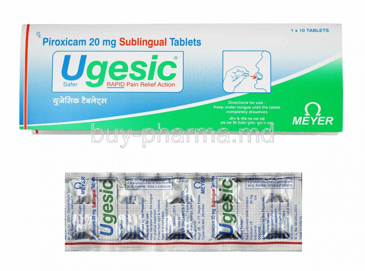 Ugesic, Piroxicam 20mg box and tablets