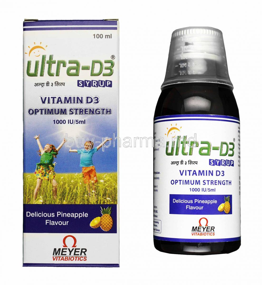 Ultra-D3 Syrup, Vitamin D3 box and bottle