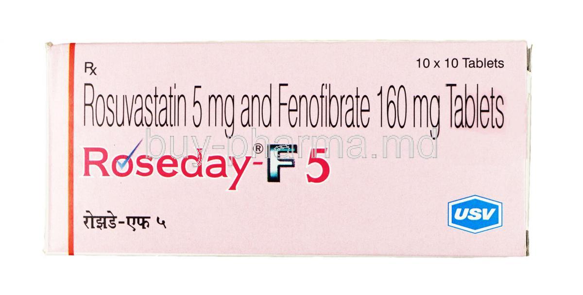 Roseday F, Fenofibrate 160mg + Rosuvastatin 5mg, Tablet, Box