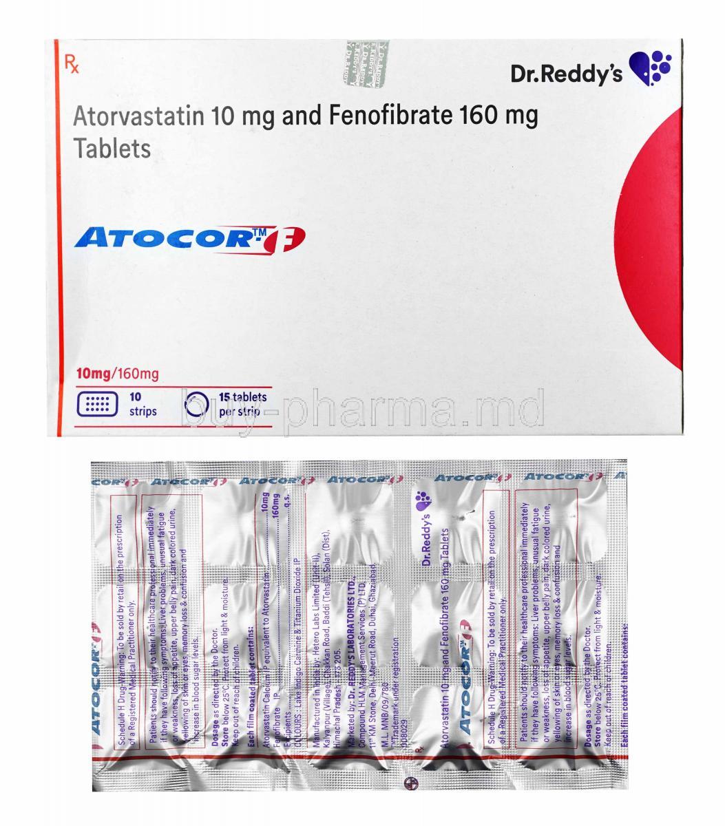 Atocor-F, Atorvastatin and Fenofibrate box and tablets