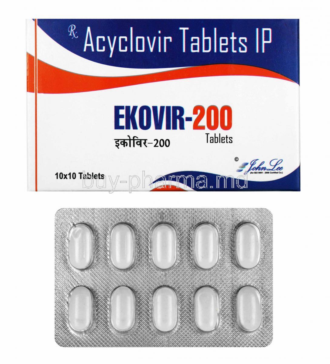 Ekovir, Acyclovir 200mg box and tablets