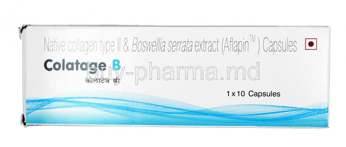 Colatage B, Aflapin derived from Boswellia serrata extract (20%) 50mg + Native Collagen Type II (25%) 20mg, Capsule, Box