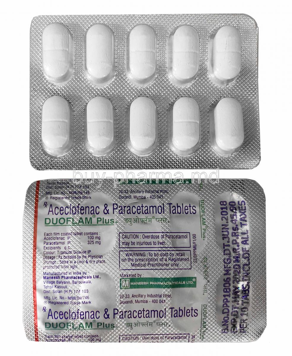 Duoflam Plus, Diclofenac and Paracetamol tablets