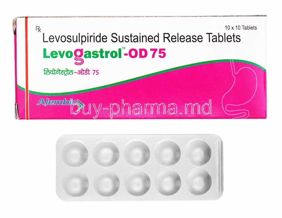 Levogastrol, Levosulpiride 75mg box and tablets