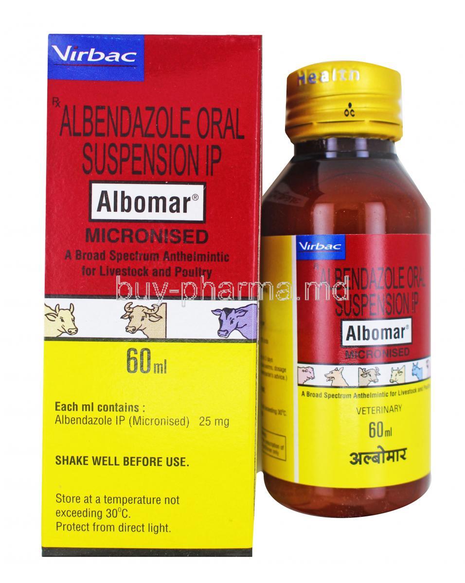 Albomar Oral Suspension for Animals box and bottle