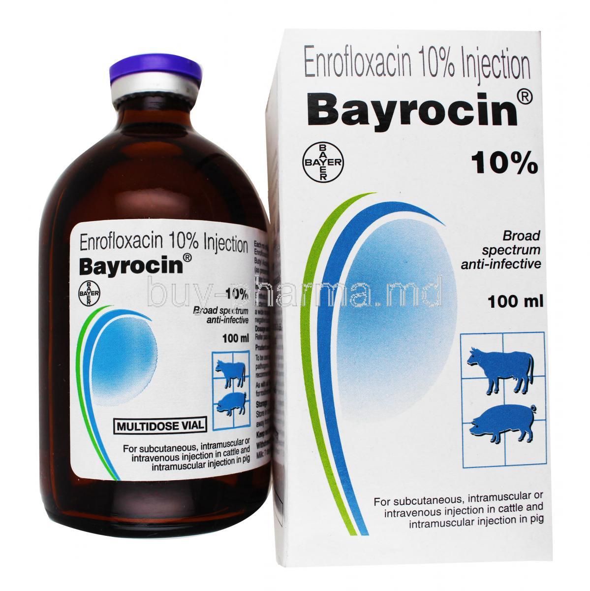 Bayrocin Injection for Cattles and Pigs box and vial