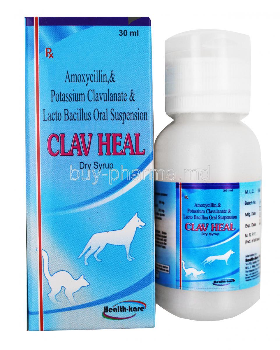 Clav Heal Dry Syrup for Pets box and bottle