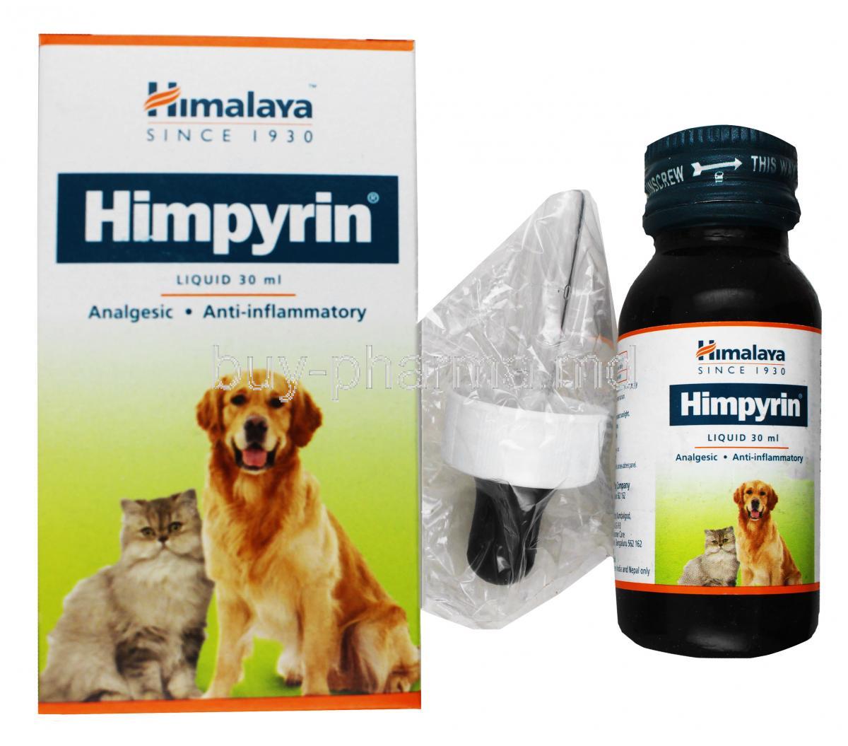 Himpyrin Liquid for Dogs and Cats box and bottle