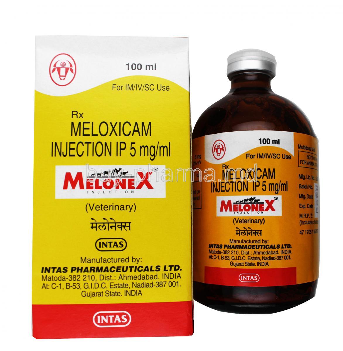 MELONEX Injection, Meloxicam , 100ml, box and bottle