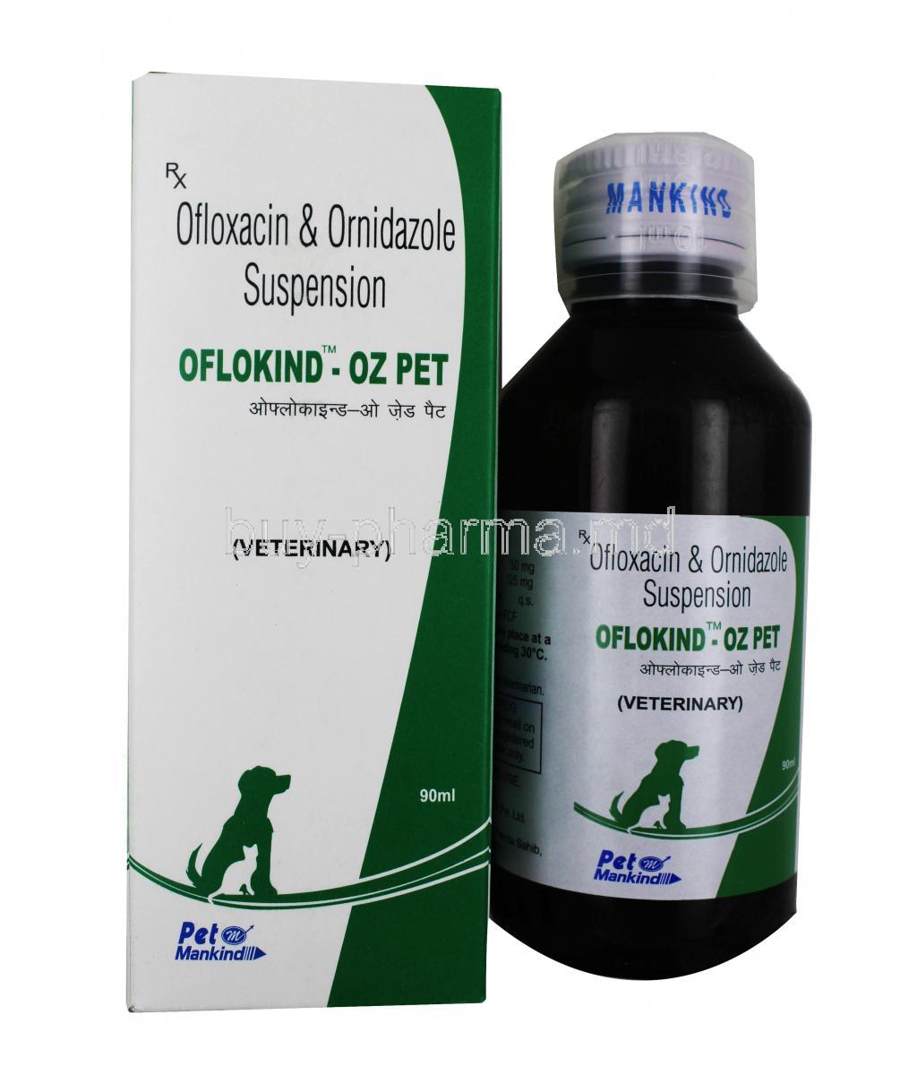 OFLOKIND-OZ Suspension, Ofloxacin, Ornidazole, Oral suspension, 90ml, Box and Bottle