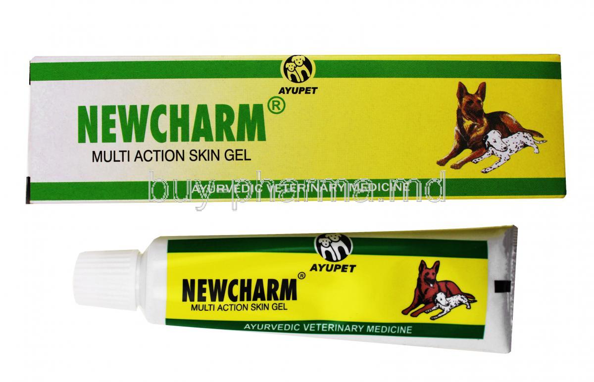Newcharm Multiaction skin gel, AYURVET, 25g, Box and Tube