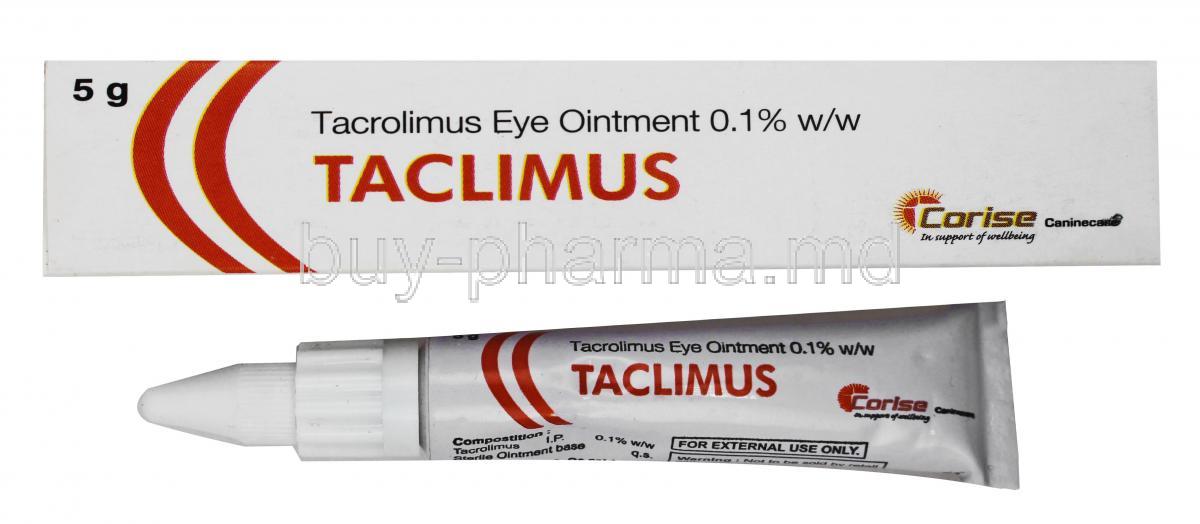 Taclimus eye ointment, box and tube