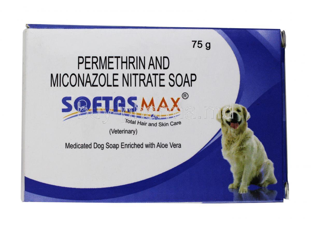 SOFTAS MAX Soap, Permethrin 2%, Niconazole 2%, Soap bar 75g, Box