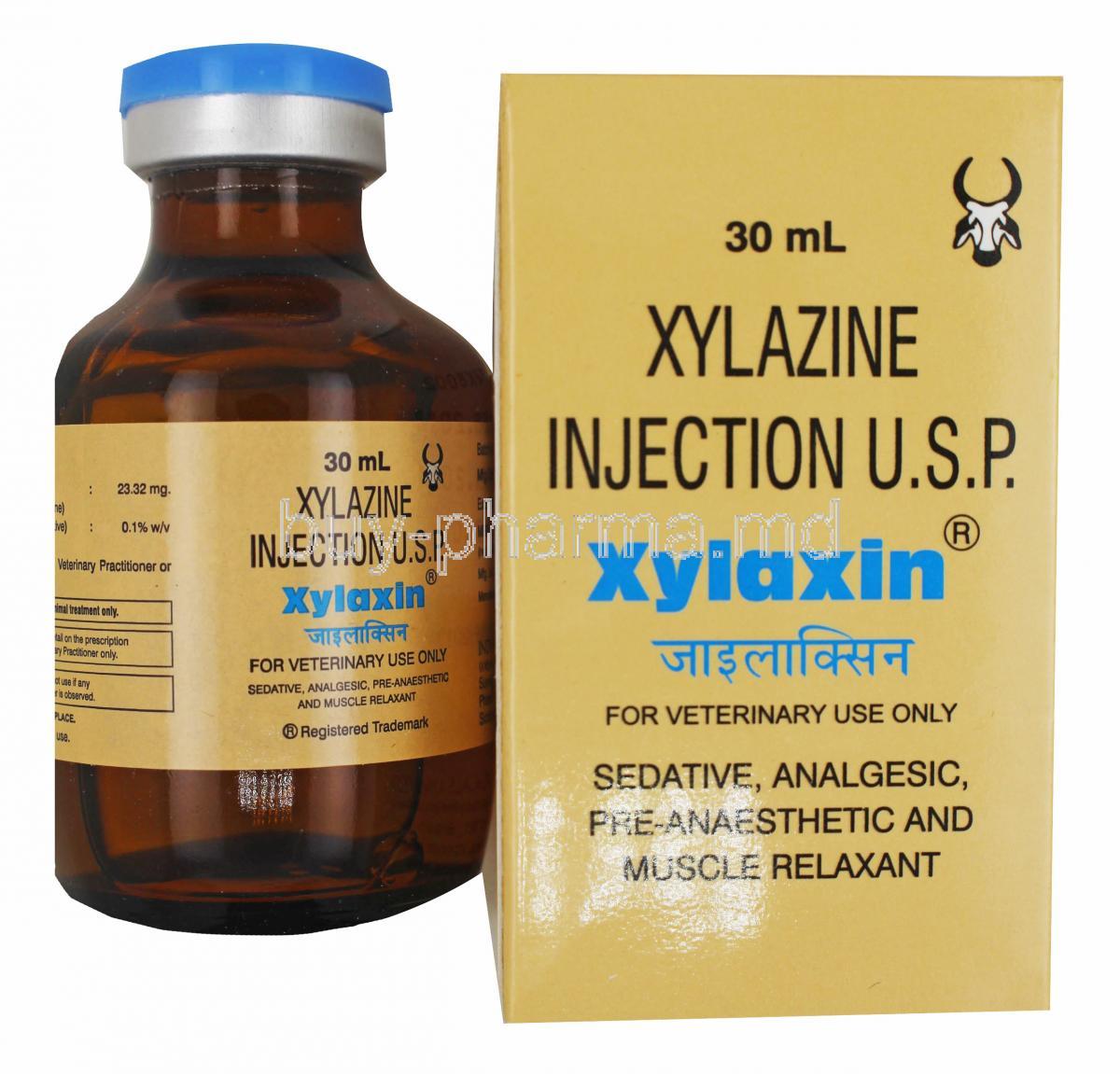 Xylaxin Injection, Xylazine box and vial