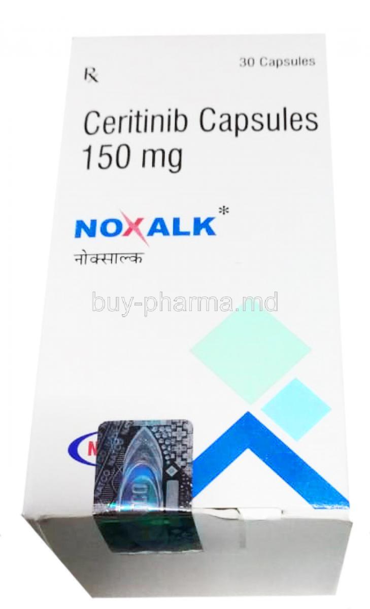 Noxalk, Ceritinib Capsules 150mg, 30 capsules, box front presentation