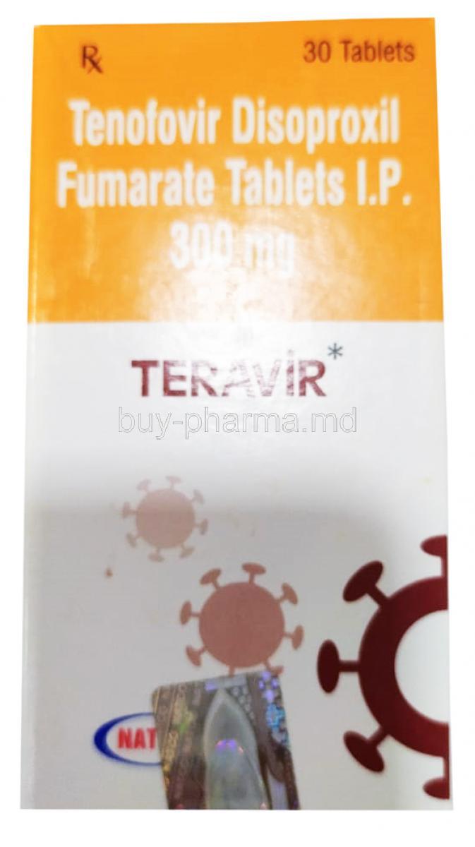 Teravir, Tenofovir disoproxil fumarate 300mg 20 tablets, box front presentation