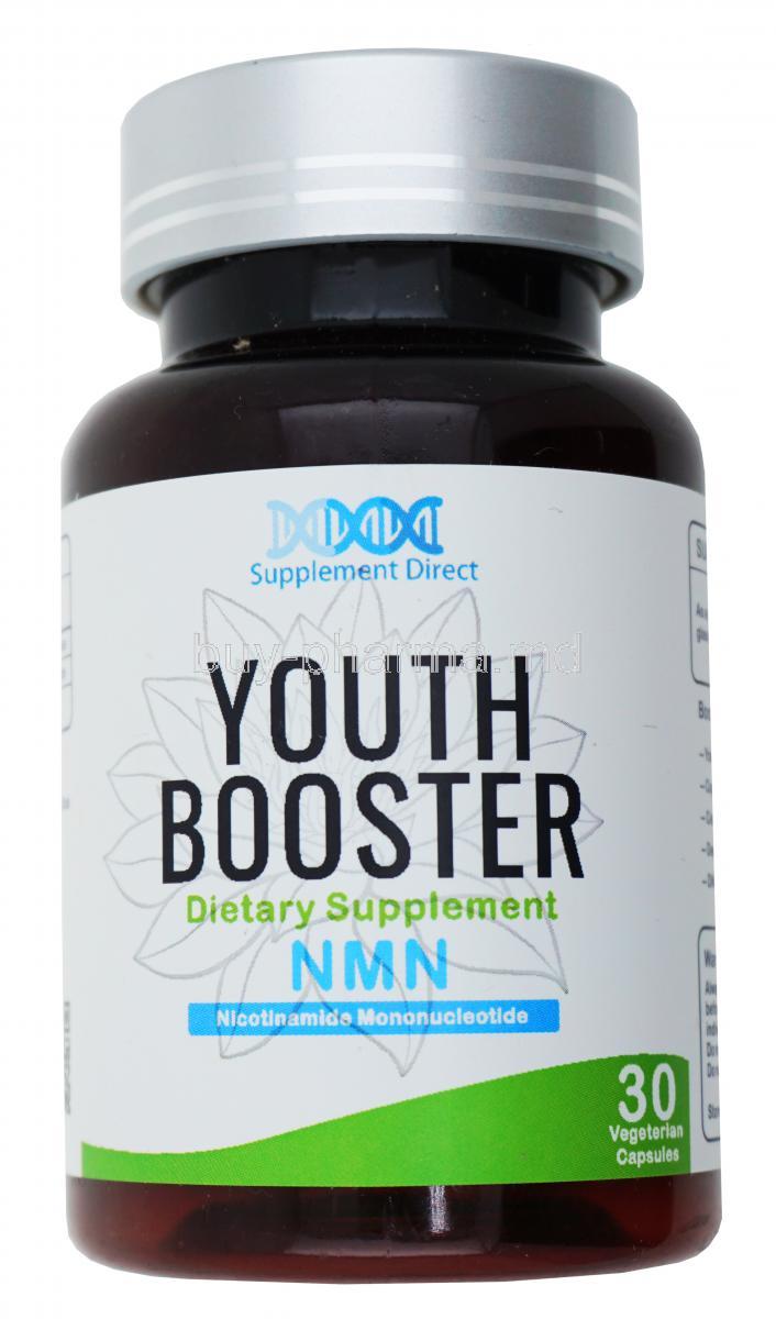 Youth Booster, Dietary Supplement, NMN, Nicotinamide Mononucleotide, 30 capsules, bottle front
