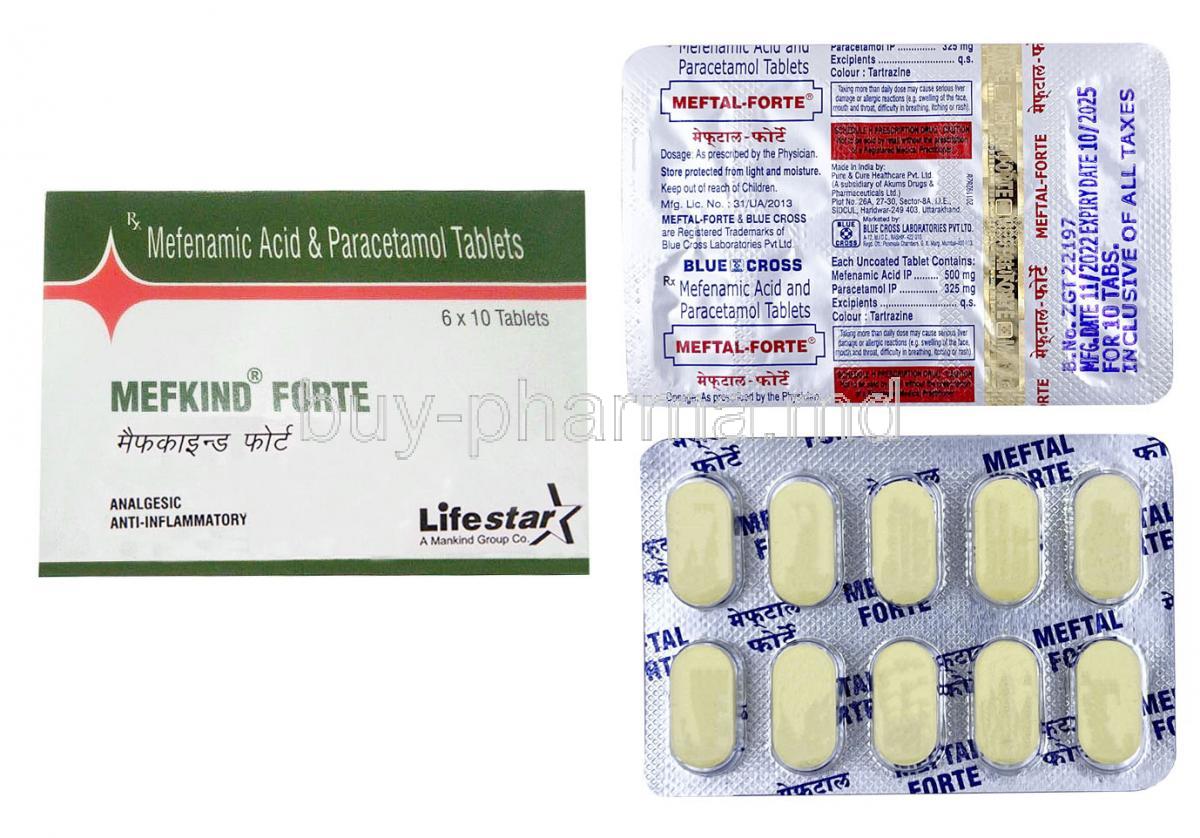 Meftal Forte, Mefenamic Acid 500mg/ Paracetamol 325mg, blister pack presentation