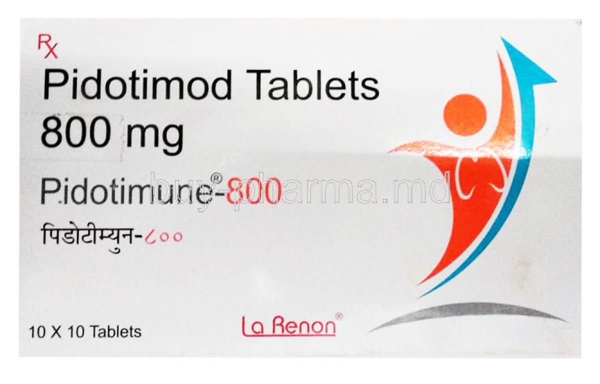 Pidotimune-800, Pidotimod Tablets 800mg, 10x10 tablets, La Renon, box front presentation